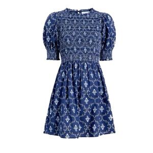 Hill House Vivi Nap Dress Navy Trellis Medium Smocked Mini Cotton Floral Blue